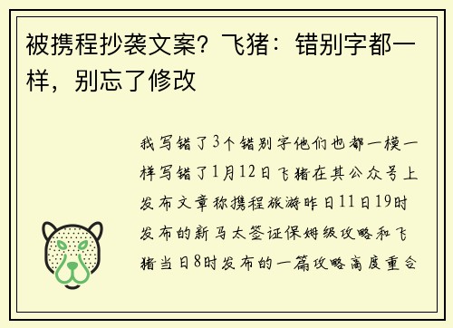 被携程抄袭文案？飞猪：错别字都一样，别忘了修改