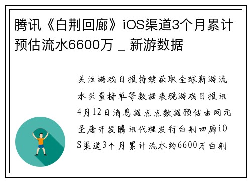 腾讯《白荆回廊》iOS渠道3个月累计预估流水6600万 _ 新游数据