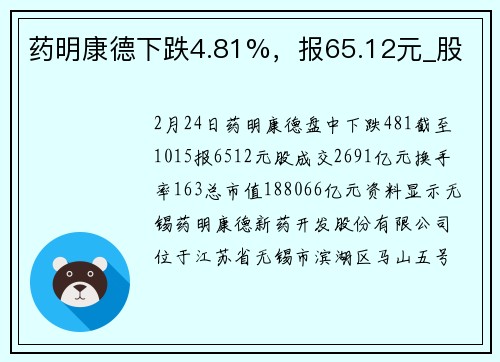 药明康德下跌4.81%，报65.12元_股
