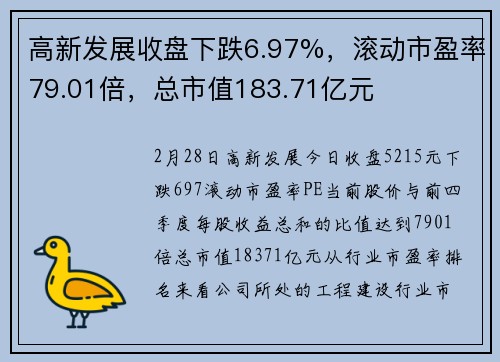 高新发展收盘下跌6.97%，滚动市盈率79.01倍，总市值183.71亿元