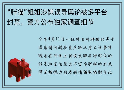 “胖猫”姐姐涉嫌误导舆论被多平台封禁，警方公布独家调查细节