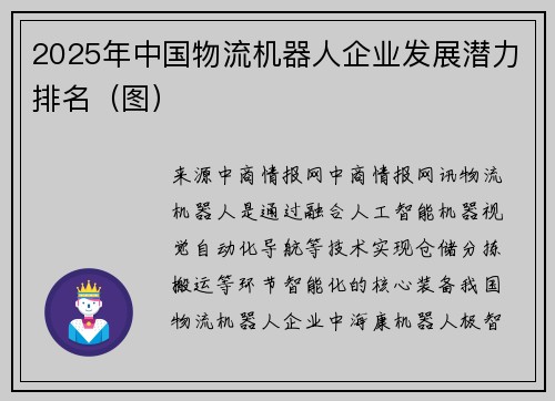 2025年中国物流机器人企业发展潜力排名（图）