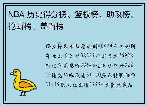 NBA 历史得分榜、篮板榜、助攻榜、抢断榜、盖帽榜