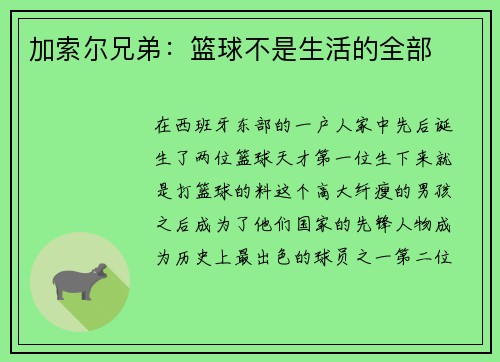 加索尔兄弟：篮球不是生活的全部